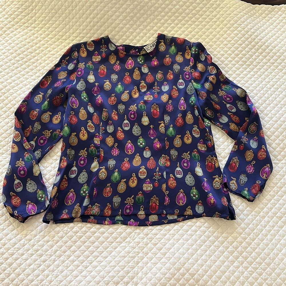 Vintage Carlisle 100% Silk faberge egg Inspired Blouse Novelty size 8
